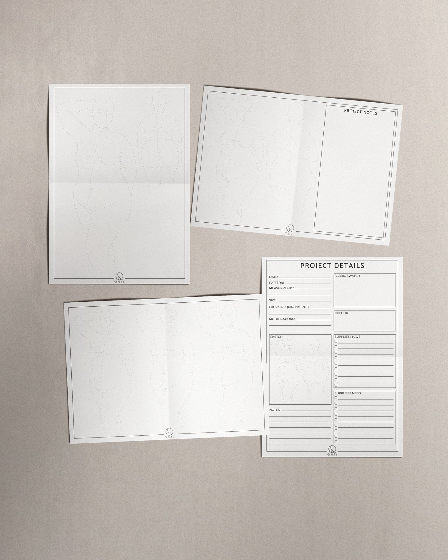 An overweive of the four pages that are included in the Lingerie Croquis pack; two pages with poses and two Project pages.