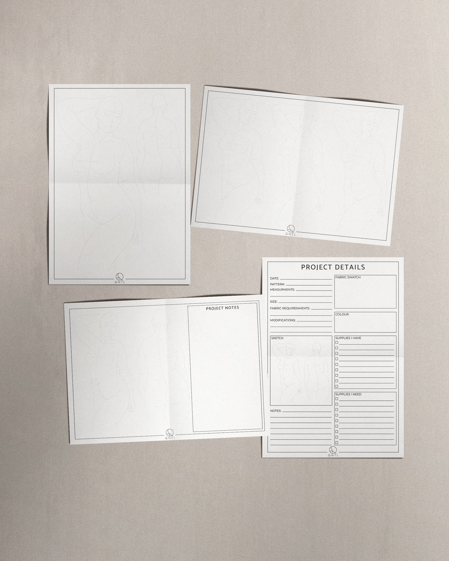 An overweive of the four pages that are included in the Lingerie Croquis pack; two pages with poses and two Project pages.