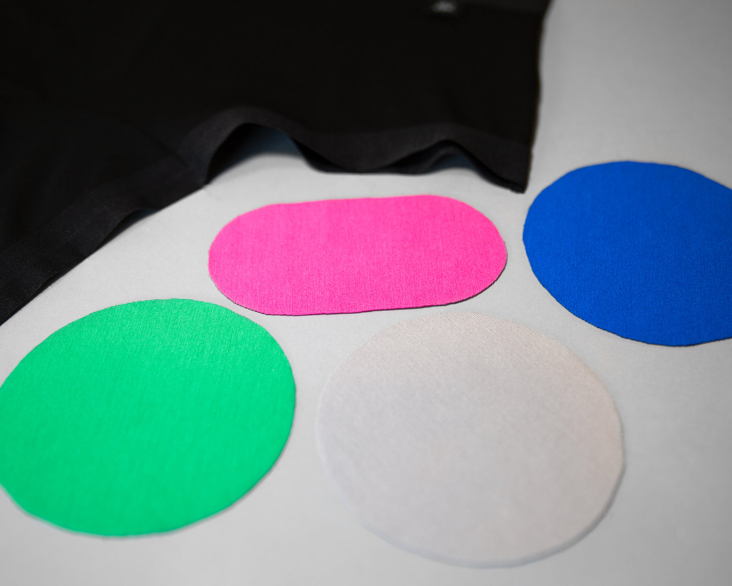 Closeup photo of the five colours available for The Bamboo Brazilian; black, pink, blue, green and light grey. All colours except the black are limited editions and can run out.