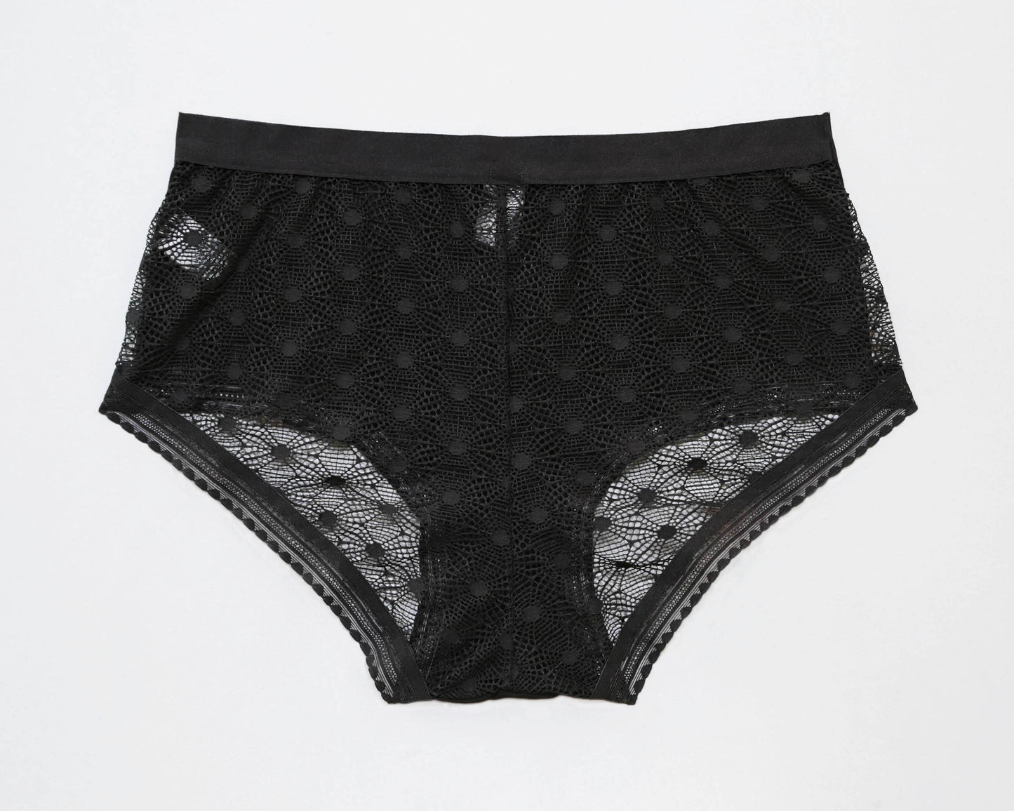 Full back view of The Mix Hipster, with standard elastic in the leg opening. Back panel is made with a geometric patterned lace.