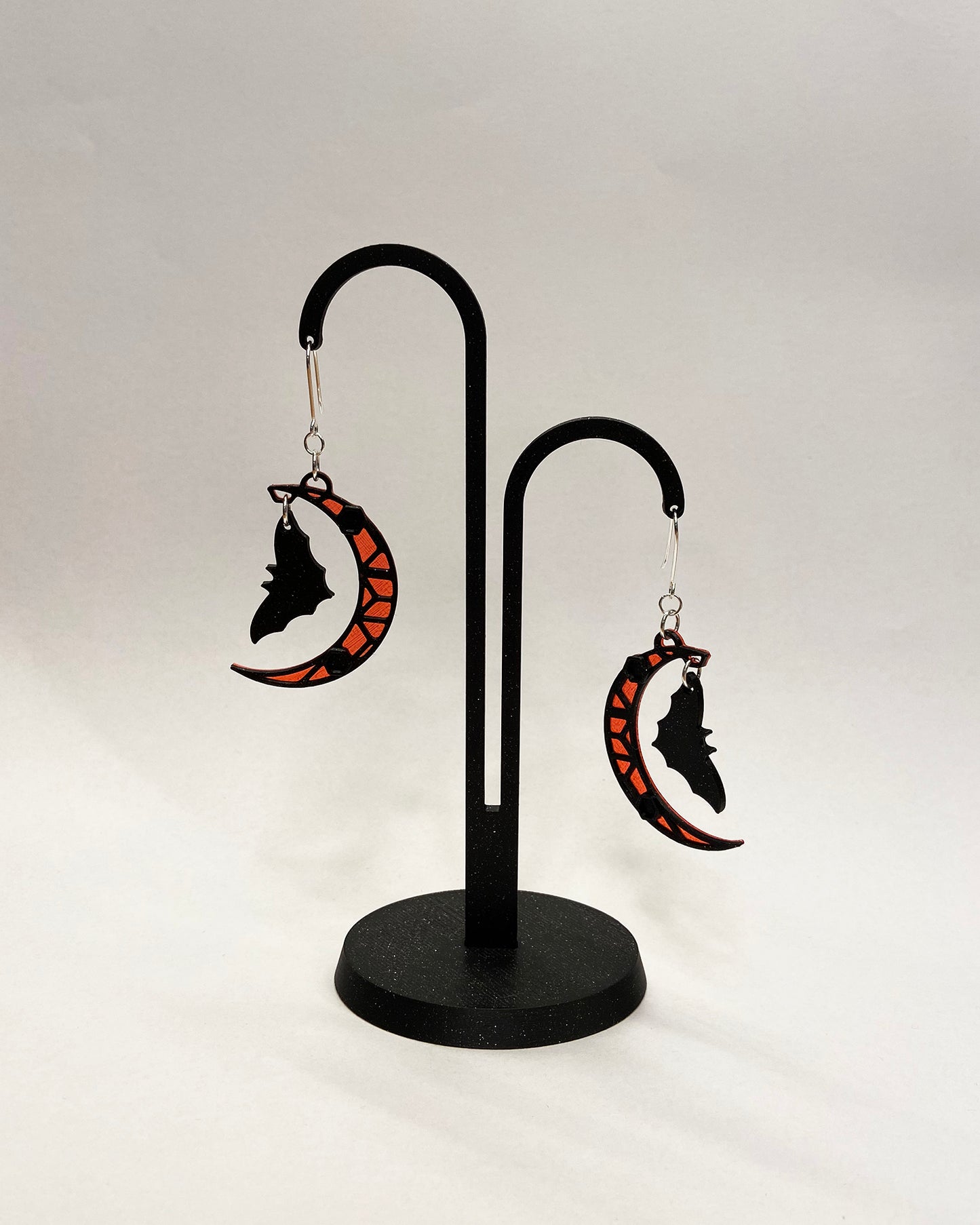3D-printed earrings - Half Moon with Bats