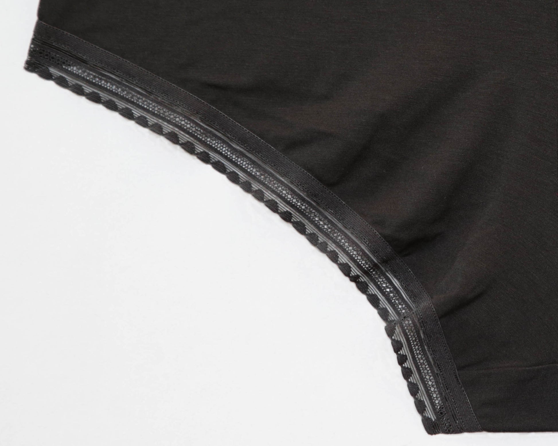 Close up of the standard elastic option for the legopening, showing the graphic pattern in the elastic.