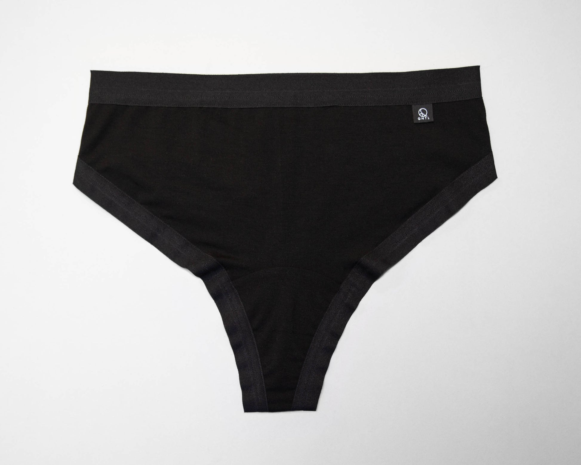 Full front view of The Bamboo Thong, with plain elastic in the leg opening.