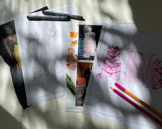Picture showing two examples of using croquies to draw a garment on a curvy model to see how it would look. Does it look good on your shilouette, or do you need to make some adjustments before starting your sewing project?