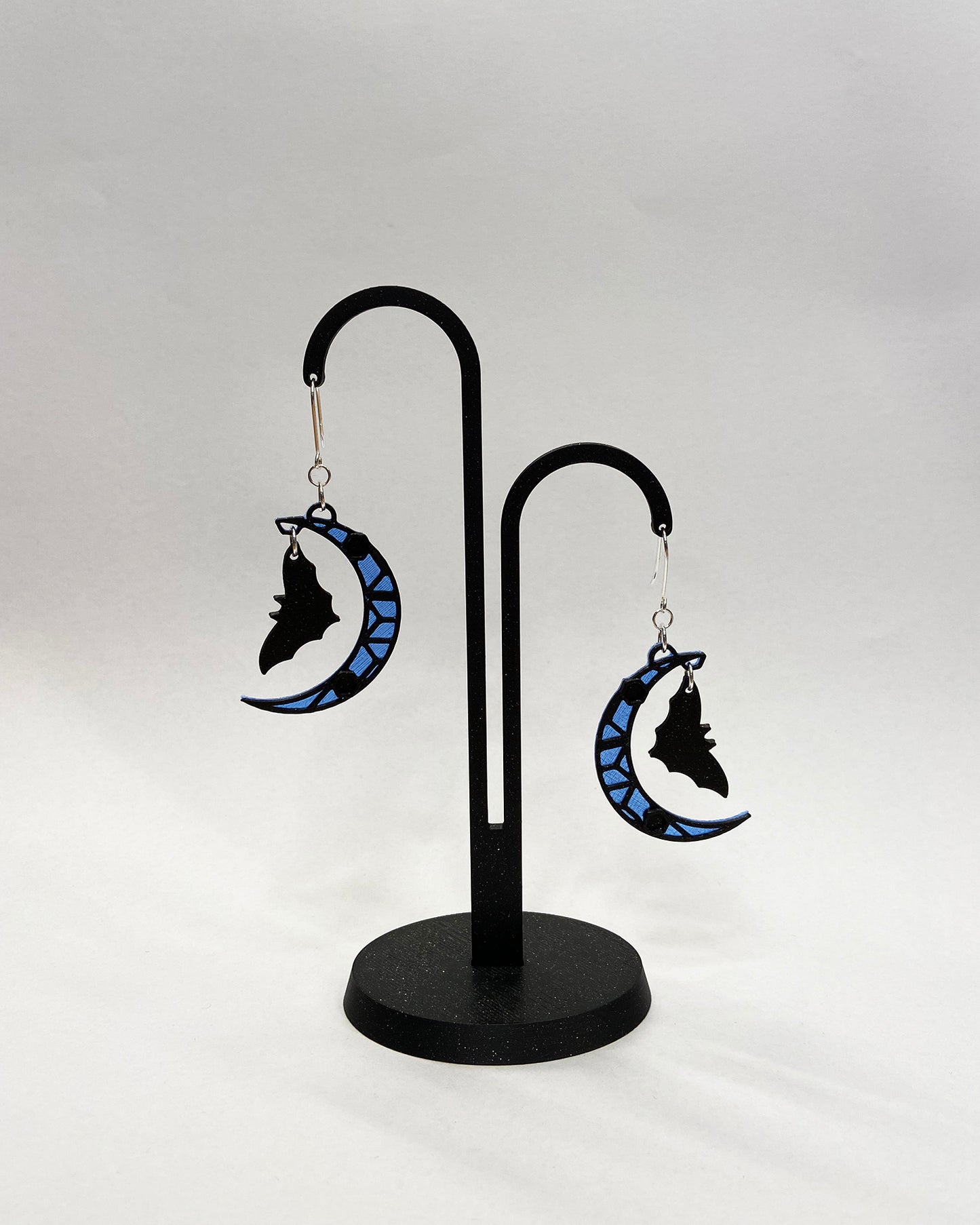 3D-printed earrings - Half Moon with Bats
