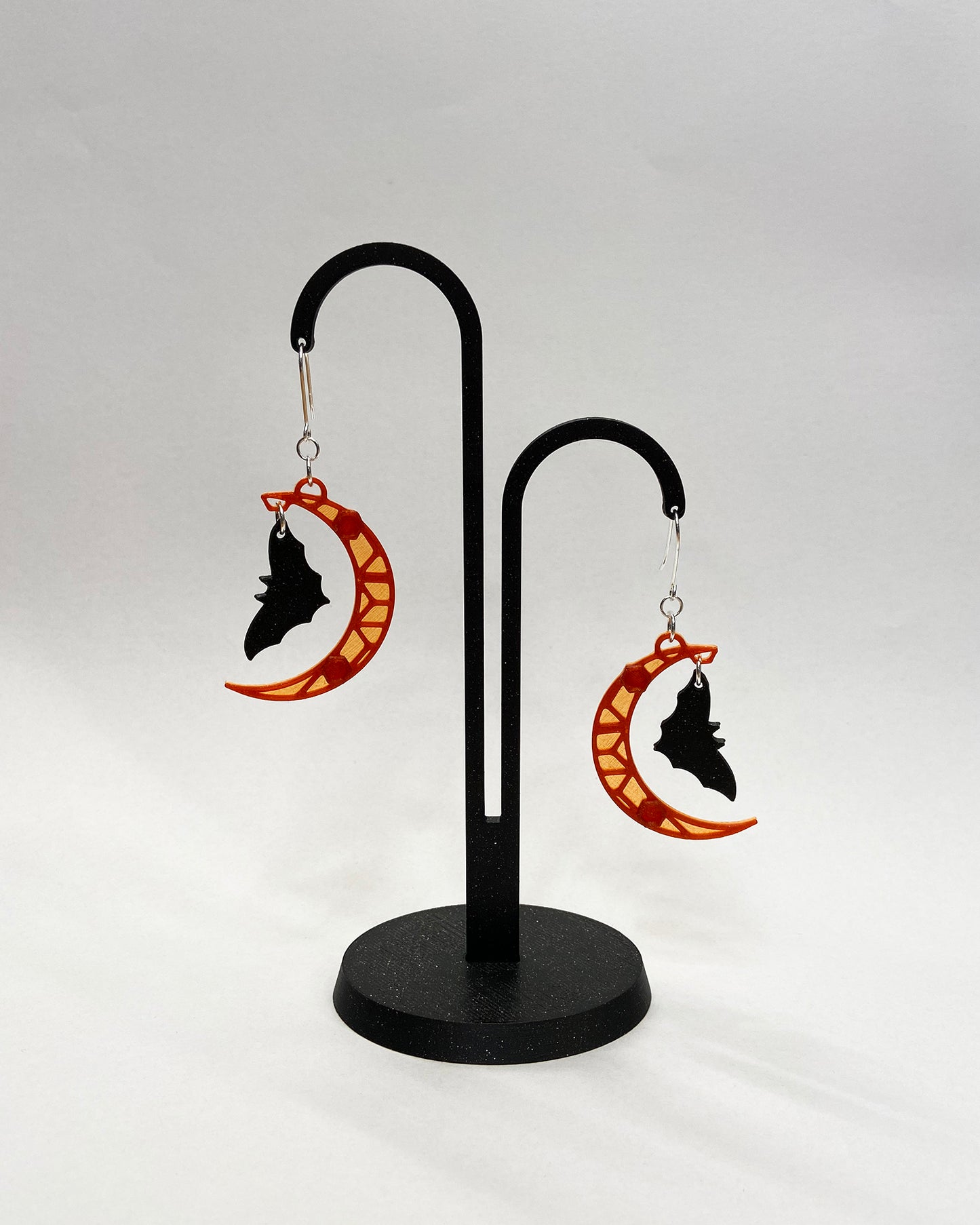 3D-printed earrings - Half Moon with Bats
