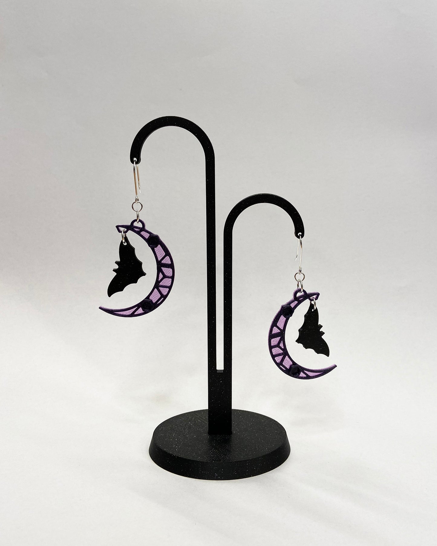 3D-printed earrings - Half Moon with Bats
