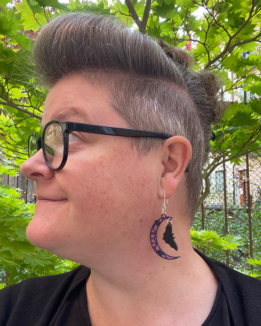 3D-printed earrings - Half Moon with Bats